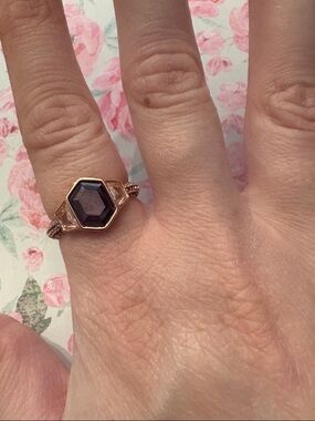 Rose Gold Amethyst Cubic Zirconia - Size 8 - Bomb Party